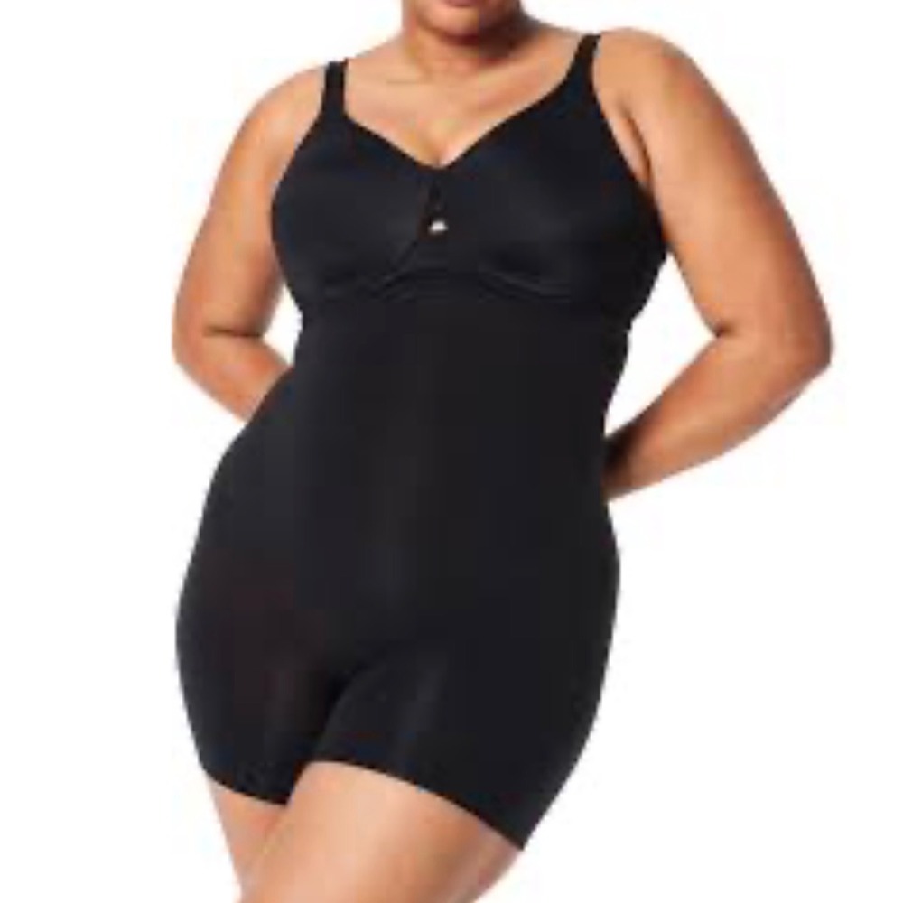 Assets by Spanx Womens Black Mid-Thigh Bodysuit Shapewear 1X Plus Size 3035